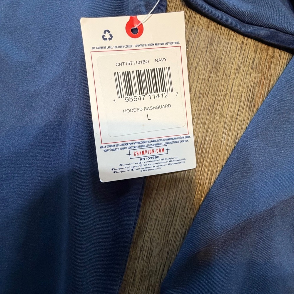Champion Mens Hooded Rashguard Navy Blue Long Sleeve Sun Shirt Mens Large - Picture 4 of 9